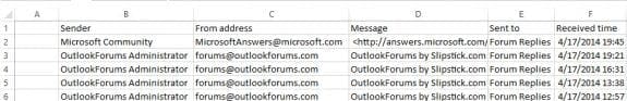 Write Outlook data to a spreadsheet