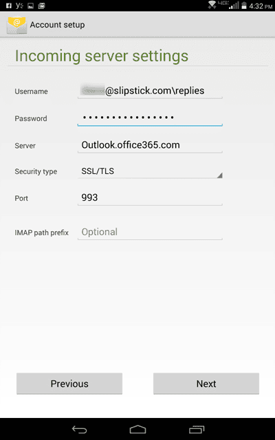 IMAP Server settings