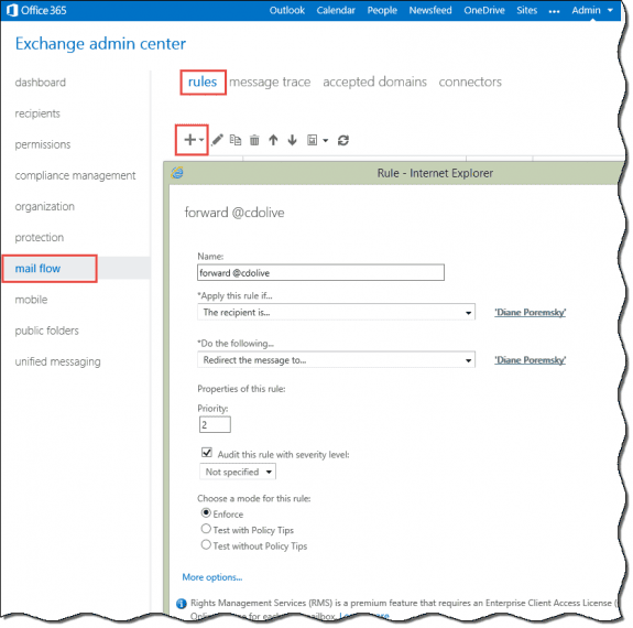 Create a rule to redirect email