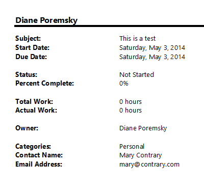 The default task printout