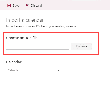 browse for the ics and import  it