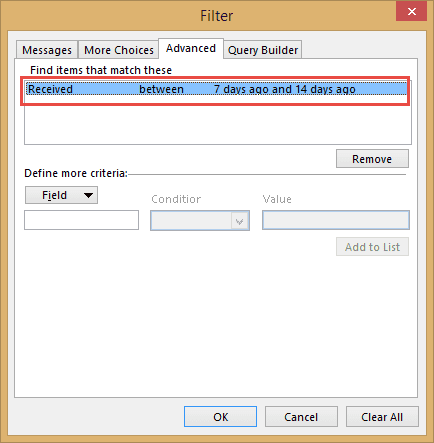 Add the filter values