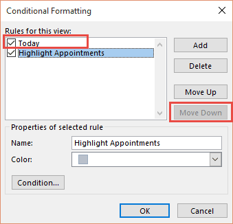 create a rule to highlight appointments starting today