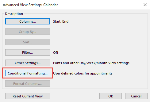 view settings dialog