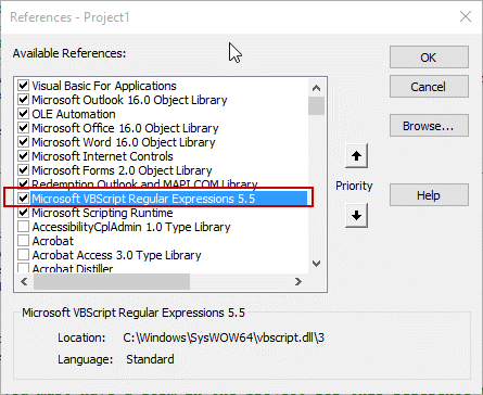set a regerence to regular expressions