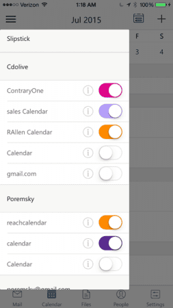 show or hide calendars on devices
