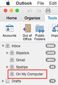On my computer folder in Outlook