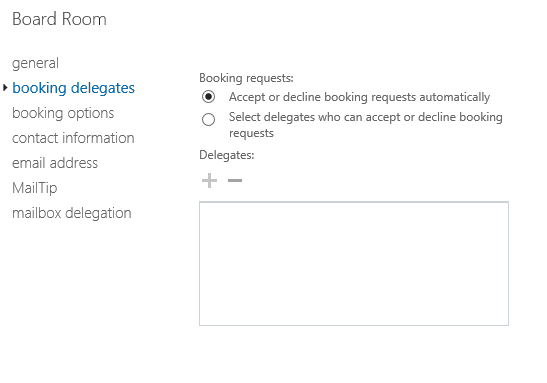 Delegates for room mailbox