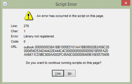 outlook today error message