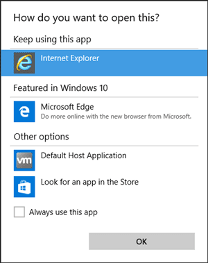 select application dialog
