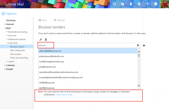 well known domains can't be added to the block list