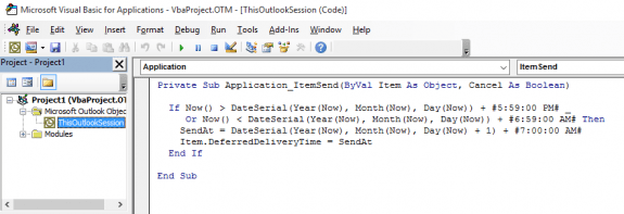 macro in the VBA editor