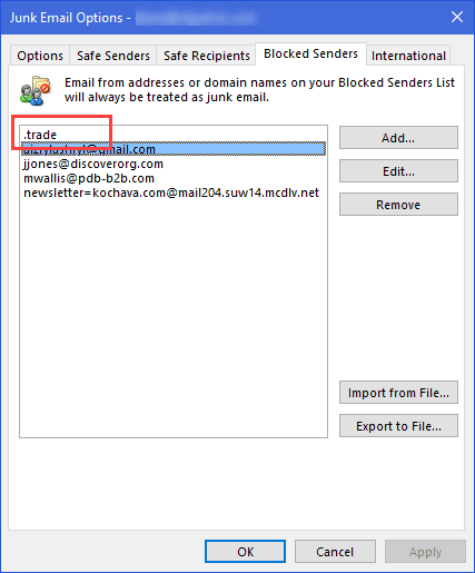 add TLDs to the blocked senders list