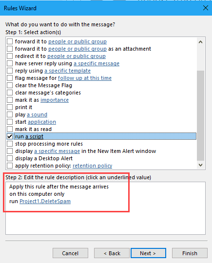 run a script to delete spam
