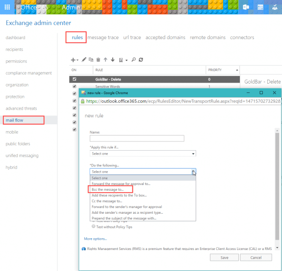 Create a mail flow rule