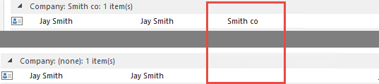 Outlook bug: company name removed
