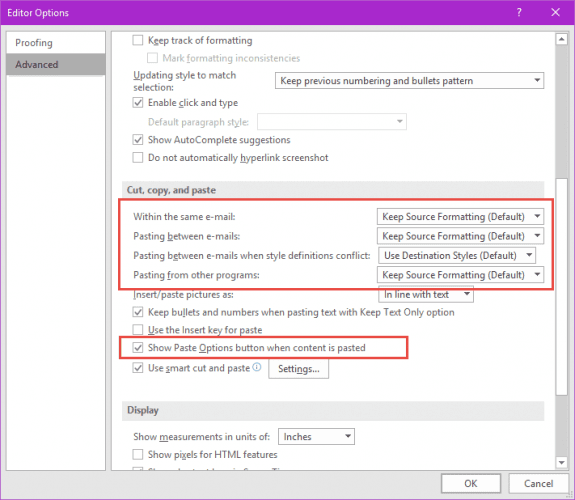 configure paste options