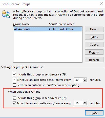 work offline settings