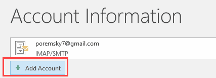 Add an email account to outlook