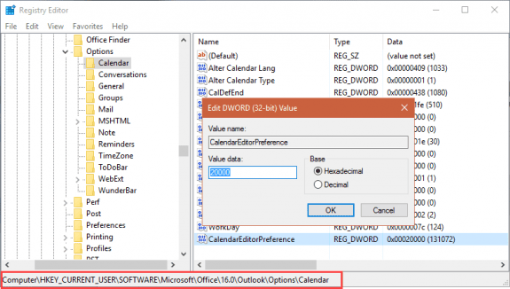 add CalendarEditorPreference dword to registry