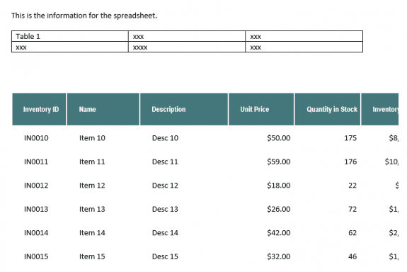 tables in an email