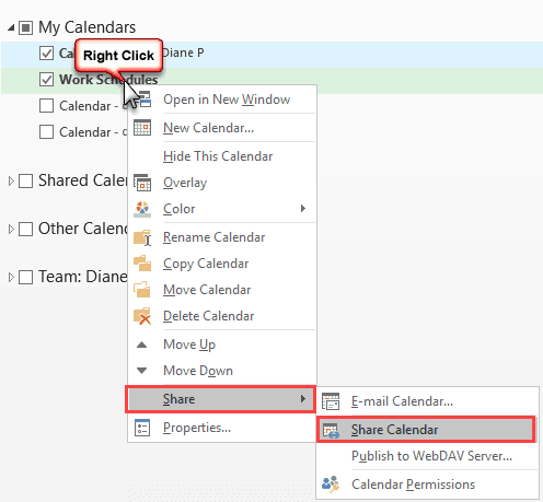 share calendar menu