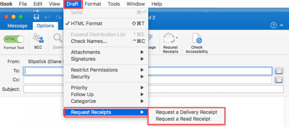 read receipts on draft menu