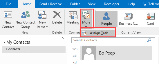use the More, Assign task or right-click Create, Task