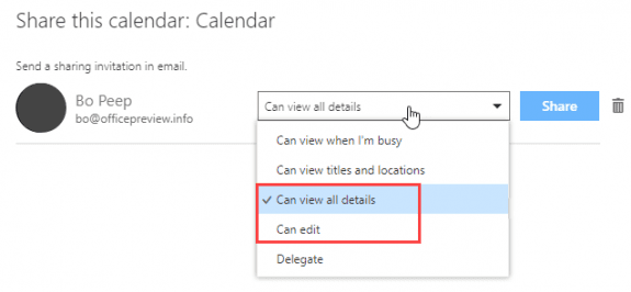 share using outlook on the web