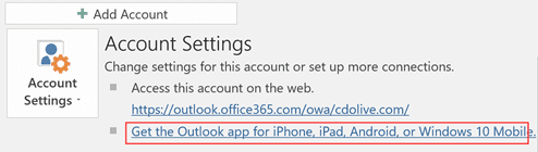 the get mobile link on the file tab