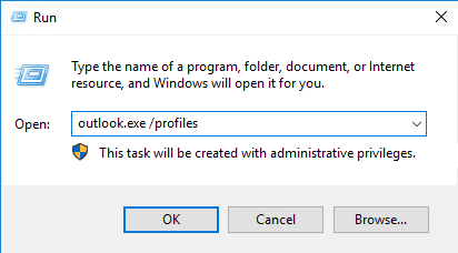 open outlook using the /profiles switch