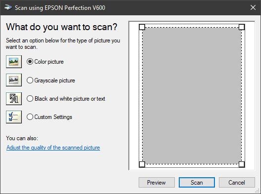 scanner options dialog