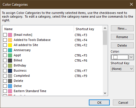 category shortcuts