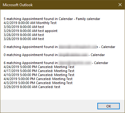 list of matching appointments