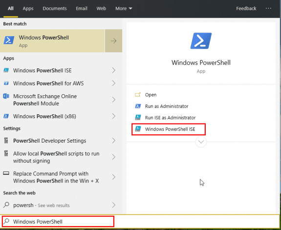open the powershell ise