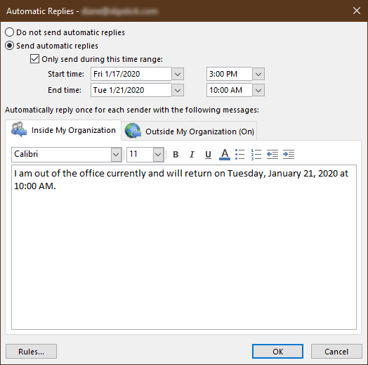 automatic replies are enabled
