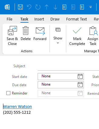 contact added to task