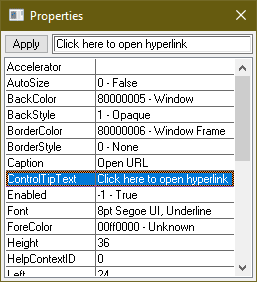 add a tool tip in advanced properties