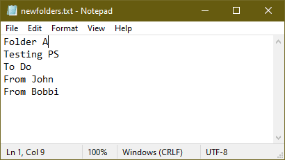 text file containing the folder names