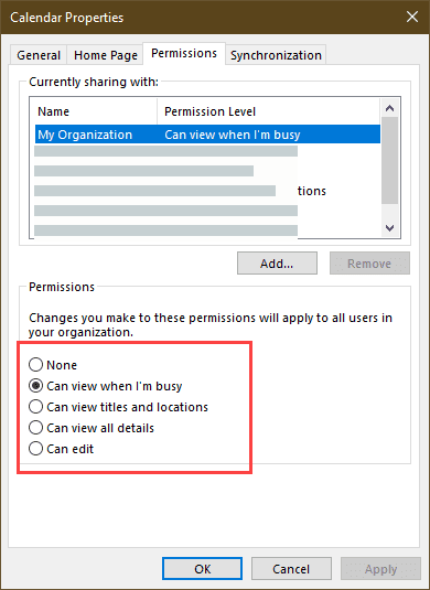 outlook's permissions dialog