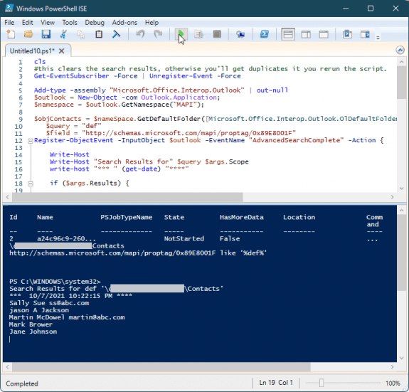 powershell ISE window