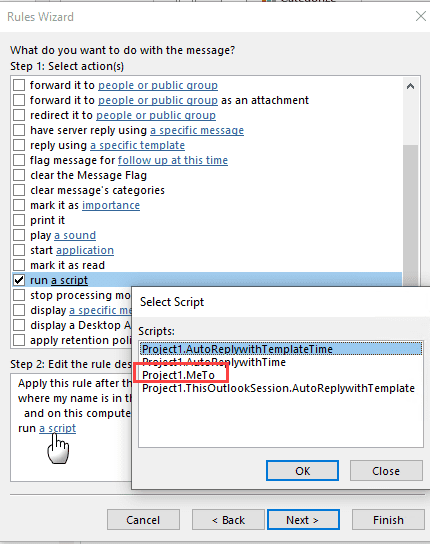 create a run a script rule