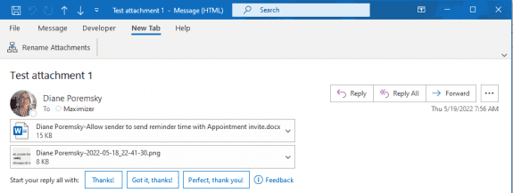 sender name added after running macro