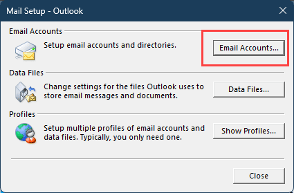 mail set up dialog