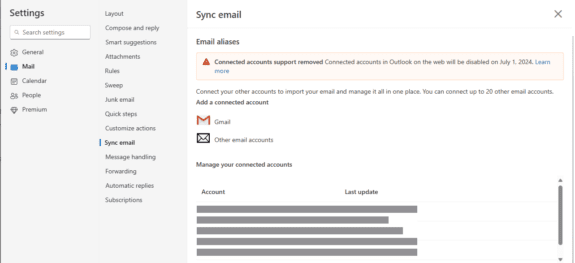 Connected account notification