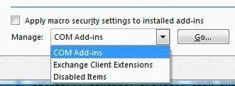 Com add-ins dialog