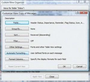 Customize view dialog