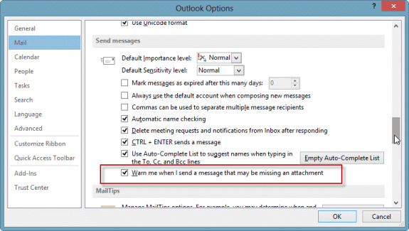 Enable or disable the attachment reminder