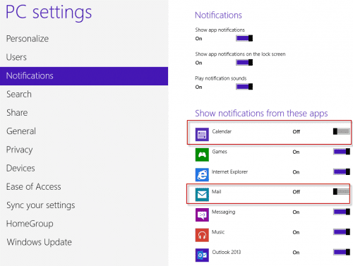 Disable Notifications in Windows 8