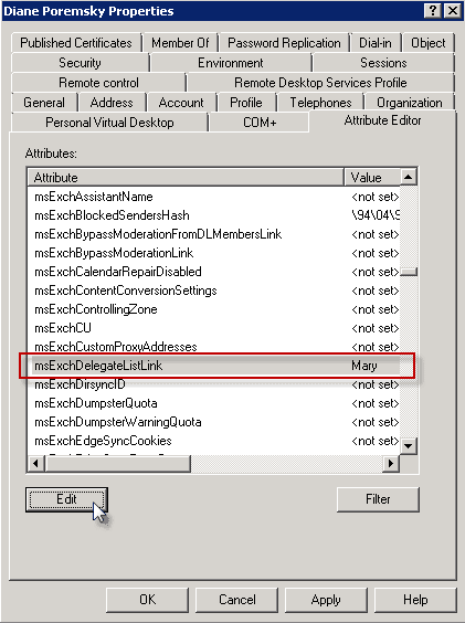 Edit the user account in ADUC
